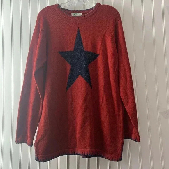 Quacker Factory Red Sparkle Star Crew Neck Sweater - Picture 1 of 5